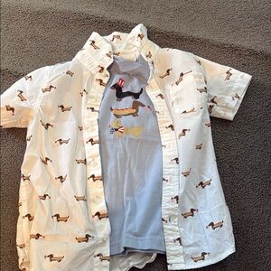 Janie and Jack White Americana Button Down Shirt with Dog Print and Blue Dog T